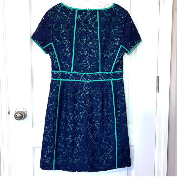 Cynthia Rowley Wms 10 Short Sleeve Blue Green Lace Floral Overlay Sheath Dress - Picture 2 of 9